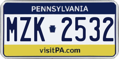 PA license plate MZK2532