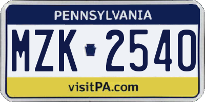 PA license plate MZK2540