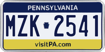 PA license plate MZK2541