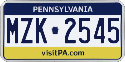 PA license plate MZK2545