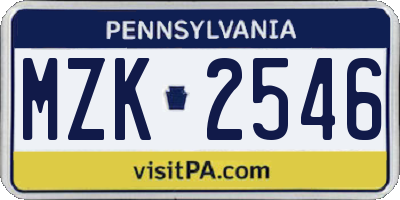 PA license plate MZK2546