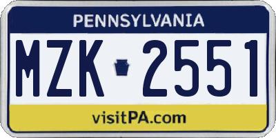 PA license plate MZK2551