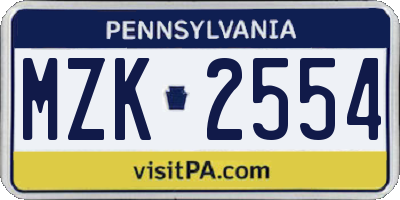 PA license plate MZK2554