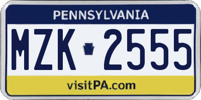 PA license plate MZK2555