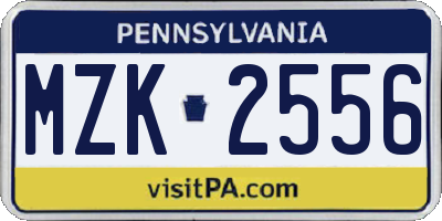 PA license plate MZK2556