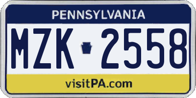 PA license plate MZK2558