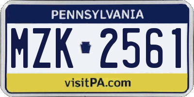 PA license plate MZK2561