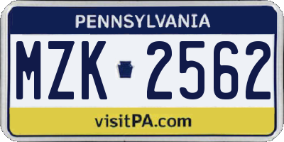 PA license plate MZK2562
