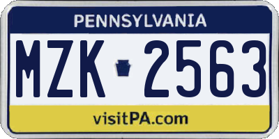 PA license plate MZK2563
