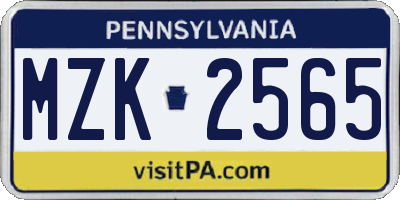 PA license plate MZK2565