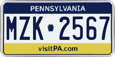 PA license plate MZK2567