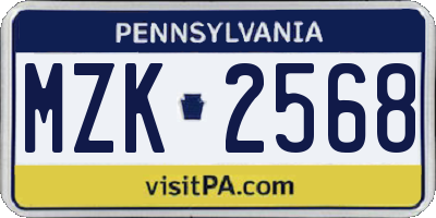 PA license plate MZK2568
