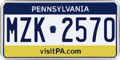PA license plate MZK2570