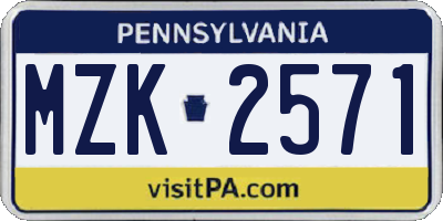 PA license plate MZK2571