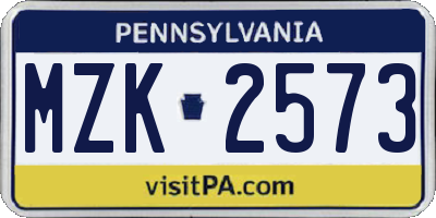 PA license plate MZK2573