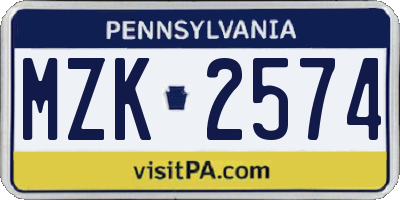 PA license plate MZK2574