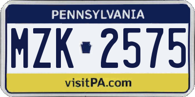PA license plate MZK2575