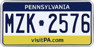 PA license plate MZK2576