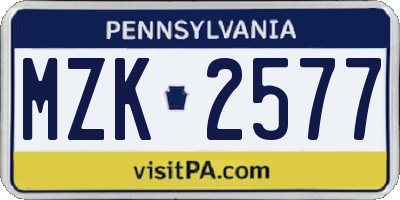 PA license plate MZK2577