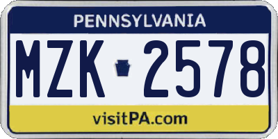 PA license plate MZK2578