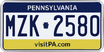 PA license plate MZK2580