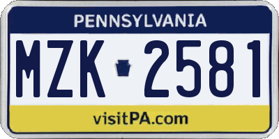 PA license plate MZK2581