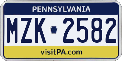 PA license plate MZK2582