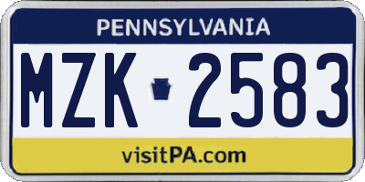 PA license plate MZK2583