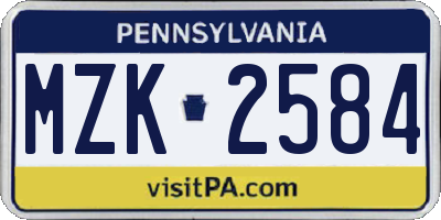 PA license plate MZK2584