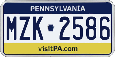 PA license plate MZK2586