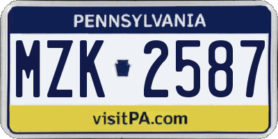 PA license plate MZK2587