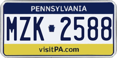 PA license plate MZK2588