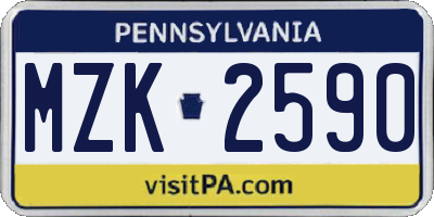 PA license plate MZK2590