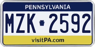 PA license plate MZK2592
