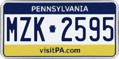 PA license plate MZK2595