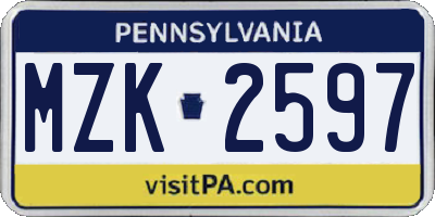 PA license plate MZK2597