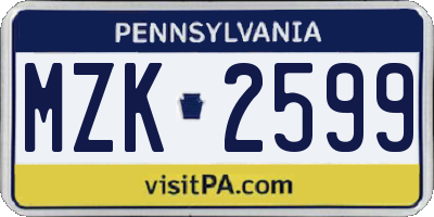 PA license plate MZK2599