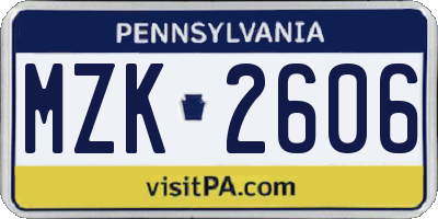 PA license plate MZK2606