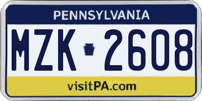PA license plate MZK2608