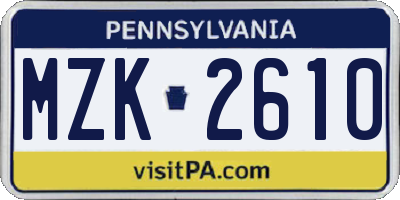 PA license plate MZK2610