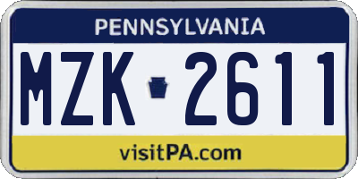 PA license plate MZK2611