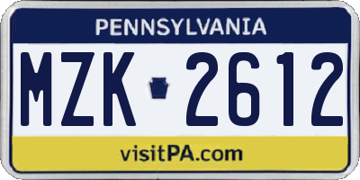 PA license plate MZK2612