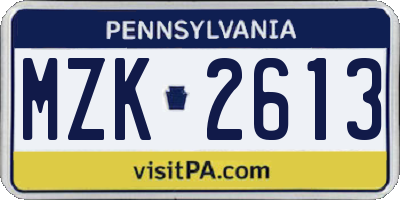 PA license plate MZK2613