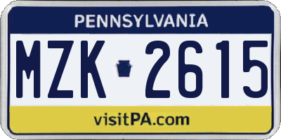 PA license plate MZK2615