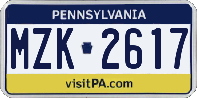 PA license plate MZK2617