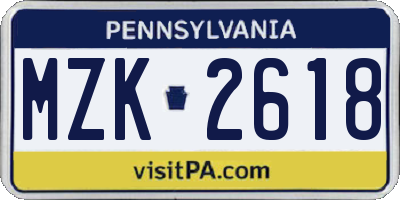 PA license plate MZK2618