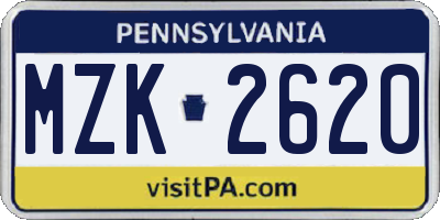 PA license plate MZK2620