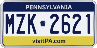 PA license plate MZK2621