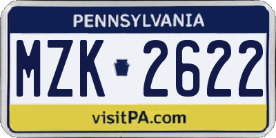 PA license plate MZK2622