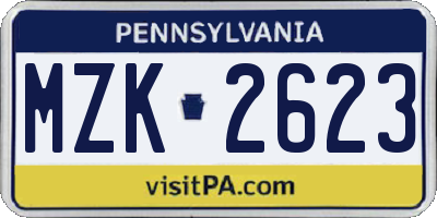 PA license plate MZK2623